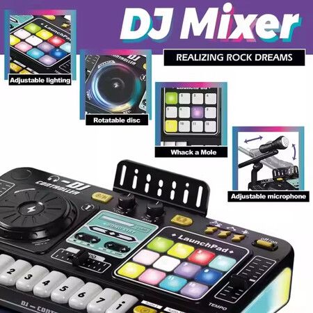 DJ Controller Set with Party Lights Multifunctional Dj Mixer Musical  Toy Instruments Microphone For Kids And Party