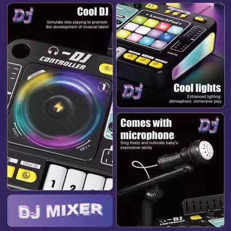 DJ Controller Set with Party Lights Multifunctional Dj Mixer Musical  Toy Instruments Microphone For Kids And Party
