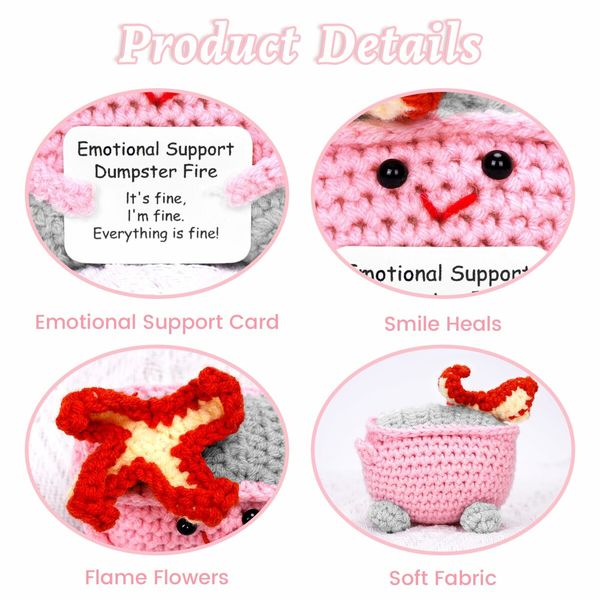 7pcs Emotional Support Dumpster Fire Gift Set Handmade Crochet Desk Accessories Room Decor Funny Gifts