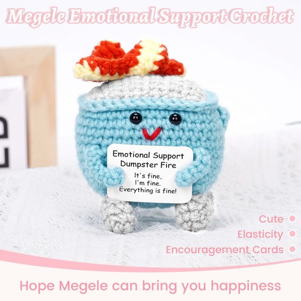 7pcs Emotional Support Dumpster Fire Gift Set Handmade Crochet Desk Accessories Room Decor Funny Gifts