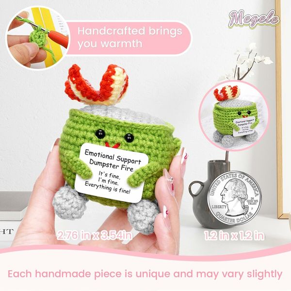 7pcs Emotional Support Dumpster Fire Gift Set Handmade Crochet Desk Accessories Room Decor Funny Gifts