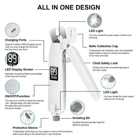 Electric Rechargeable Cat Dog Nail Trimmers   LED Light Paws Grooming Home Travel Perfect Pet Owners Trimmer