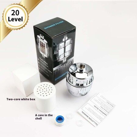 20 Stage Shower Head Filter High Output Removes Chlorine & Fluoride With 3 Replaceable Cartridges