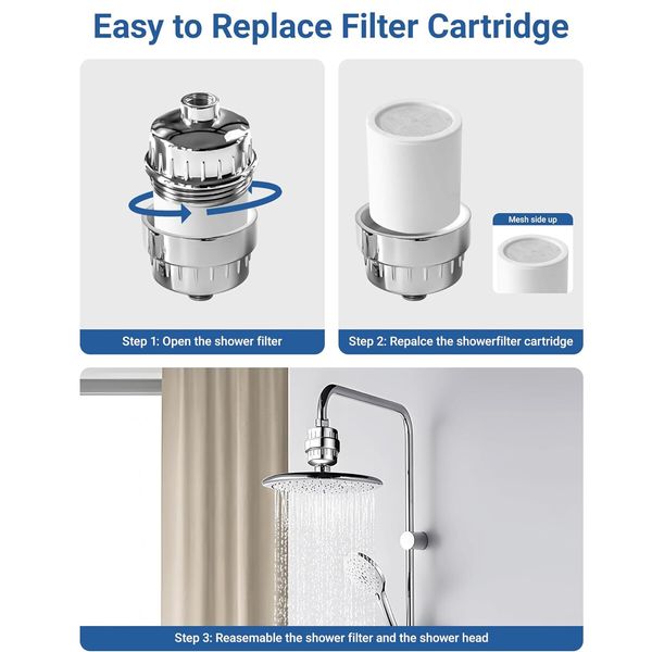 15 Stage Shower Filter High Output Removes Chlorine & Fluoride With 3 Replaceable Cartridges