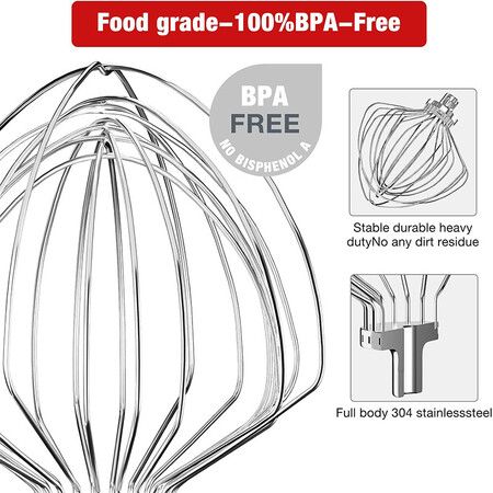 KN211WW Stainless Steel 11 Wire Whip Attachment for KitchenAid Bowl Lift Mixer 7 Quart Bowl, Stainless Steel Whisk Replacement for Kitchen Aid Mixer