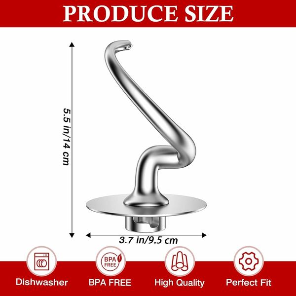 Stainless Steel K45DH Dough Hook for KitchenAid 4.5 to 5 Quart Tilt Head Stand Mixers, K45DH Bread Dough Hook Replacement for KitchenAid Stand Mixers