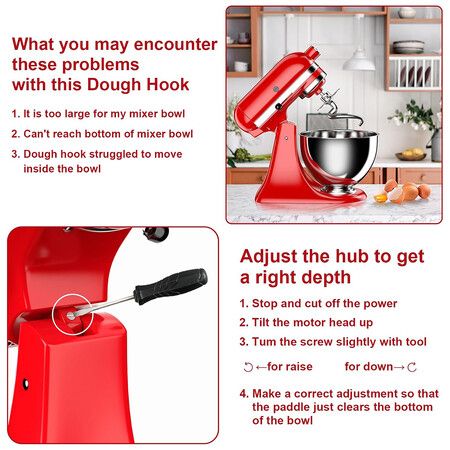 Stainless Steel K45DH Dough Hook for KitchenAid 4.5 to 5 Quart Tilt Head Stand Mixers, K45DH Bread Dough Hook Replacement for KitchenAid Stand Mixers