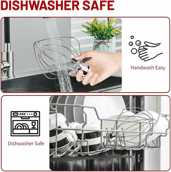 K45WW Wire Whip Attachment for KitchenAid 4.5 5 Quart Tilt Head Stand Mixer, Stainless Steel Whisk for Kitchen Aid Mixer Accessory Replacement Parts