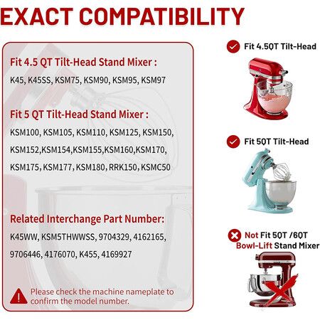 K45WW Wire Whip Attachment for KitchenAid 4.5 5 Quart Tilt Head Stand Mixer, Stainless Steel Whisk for Kitchen Aid Mixer Accessory Replacement Parts
