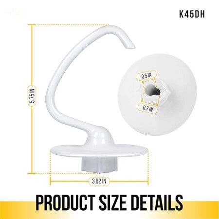 K45DH Dough Hook, Compatible with KitchenAid Tilt-Head Stand Mixer 4.5 Quart and 5 Quart Bowel Fits KSM95 KSM150PS K45SS KSM97 KSM150 KSM96 KSM90