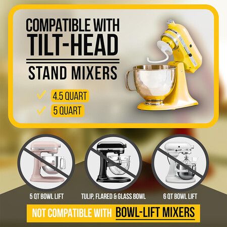 K45DH Dough Hook, Compatible with KitchenAid Tilt-Head Stand Mixer 4.5 Quart and 5 Quart Bowel Fits KSM95 KSM150PS K45SS KSM97 KSM150 KSM96 KSM90
