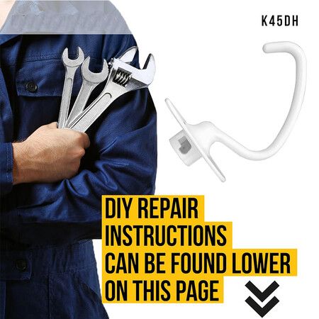 K45DH Dough Hook, Compatible with KitchenAid Tilt-Head Stand Mixer 4.5 Quart and 5 Quart Bowel Fits KSM95 KSM150PS K45SS KSM97 KSM150 KSM96 KSM90