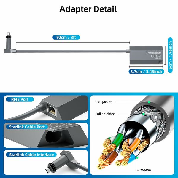 Starlink Ethernet Adapter for Starlink Rectangular Satellite Internet V2,Starlink Adapter Ethernet Gen 2 for Wired External Network