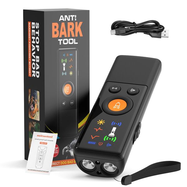 Anti Barking Device Ultrasonic Dog Barking Silencer Rechargeable 3 Modes Indoor Outdoor Pet Human Friendly Type C Power