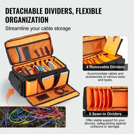 DJ Cable File Bag 1200D Oxford Fabric DJ Gig Bag with 9 Detachable Divider 4.92 ft Padded Shoulder Strap Plastic Bottom Pad 600x300x325 mm DJ Wire Bag