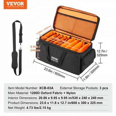 DJ Cable File Bag 1200D Oxford Fabric DJ Gig Bag with 9 Detachable Divider 4.92 ft Padded Shoulder Strap Plastic Bottom Pad 600x300x325 mm DJ Wire Bag
