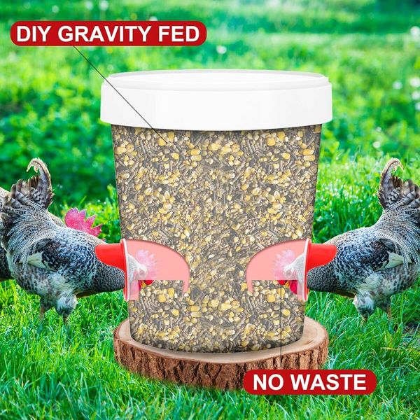 Automatic Chicken Feeders and Waterer Set, 6 Pcs Poultry Feeder 6 Automatic Chicken Water Feeder, Rodent Proof Rain Proof Poultry Feeder Kit
