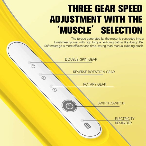 Electric Body Brush Set for Showering, Exfoliating Bath Brush Long Handle for Shower, Body Scrubber with 6 Shower Brush Heads for Women Men, Yellow