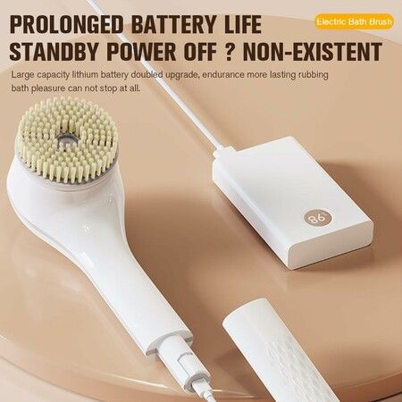 Electric Body Brush Set for Showering, Exfoliating Bath Brush Long Handle for Shower, Body Scrubber with 6 Shower Brush Heads for Women Men, White