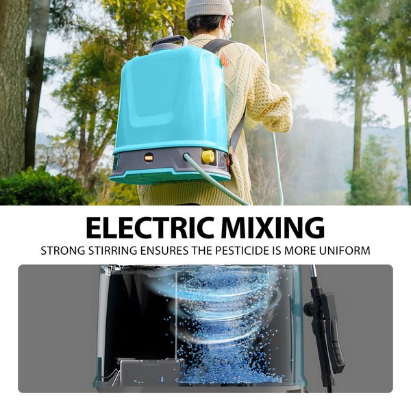 16L Electric Backpack Sprayer Disinfection Garden Watering Weed Remover 12V Rechargeable Battery Powered Herbicide Car Wash Knapsack Motor Auto Mixing