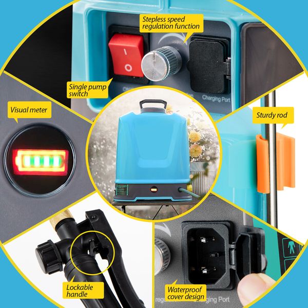 16L Electric Backpack Sprayer Disinfection Garden Watering Weed Remover 12V Rechargeable Battery Powered Herbicide Car Wash Knapsack Motor Auto Mixing