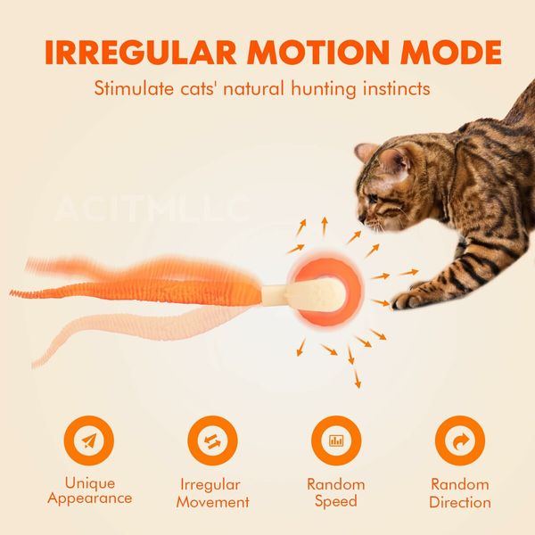 Interactive Cat Dog Toy Ball,Automatic Moving Smart Pet Chase Ball with Feather Tail,Electric Rechargeable Enrichment Toys (Green)