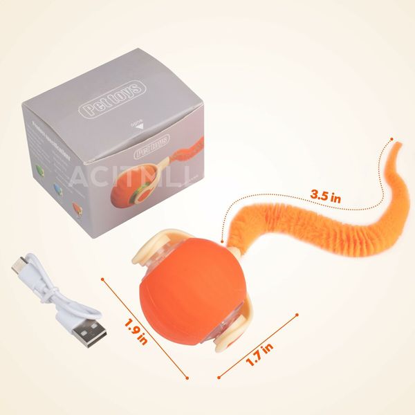 Interactive Cat Dog Toy Ball,Automatic Moving Smart Pet Chase Ball with Feather Tail,Electric Rechargeable Enrichment Toys (Green)