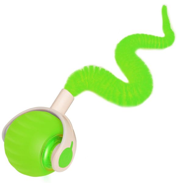 Interactive Cat Dog Toy Ball,Automatic Moving Smart Pet Chase Ball with Feather Tail,Electric Rechargeable Enrichment Toys (Green)
