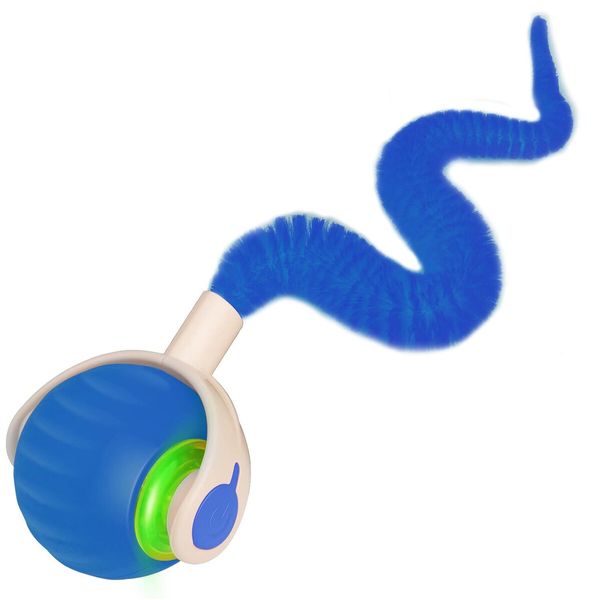 Interactive Cat Dog Toy Ball,Automatic Moving Smart Pet Chase Ball with Feather Tail,Electric Rechargeable Enrichment Toys (Blue)