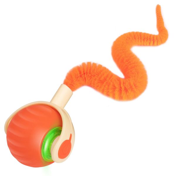 Interactive Cat Dog Toy Ball,Automatic Moving Smart Pet Chase Ball with Feather Tail,Electric Rechargeable Enrichment Toys (Orange)