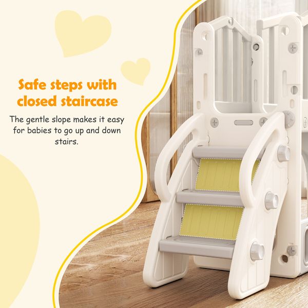 8in1 Kids Slide Set Ladder Steps Indoor Playground Basketball Hoop Activity Centre Play Climber Telescope Ring Toss Game Tunnel Outdoor Toys Playset