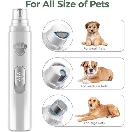 Dog Nail Grinder, Rechargeable Dog Nail Trimmers for Large Medium Small Dogs, Electric Pet Paws Grooming, Quiet Puppy Grooming Tool, White