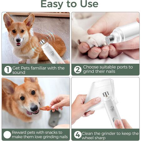 Dog Nail Grinder, Rechargeable Dog Nail Trimmers for Large Medium Small Dogs, Electric Pet Paws Grooming, Quiet Puppy Grooming Tool, White