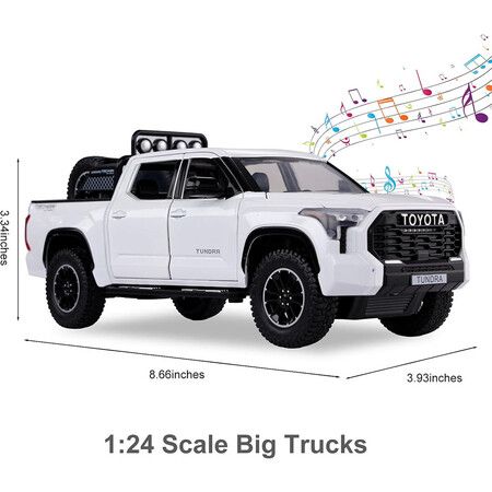 Tundra Truck Toys for 3 4 5 6 7 Year Old Boys, Off Road Pickup Toy Trucks for Boys Age 3 to 5 Diecast Metal Big Trucks, White