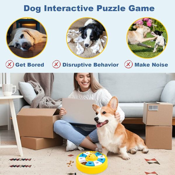 Interactive Dogs Toys for Slow Feeder, Pets Puzzle Feeders for Food Dispenser, Puzzle Feeder for Medium Small Dogs Cats IQ Training (Yellow)