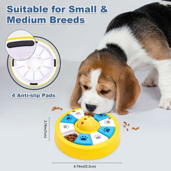 Interactive Dogs Toys for Slow Feeder, Pets Puzzle Feeders for Food Dispenser, Puzzle Feeder for Medium Small Dogs Cats IQ Training (Yellow)