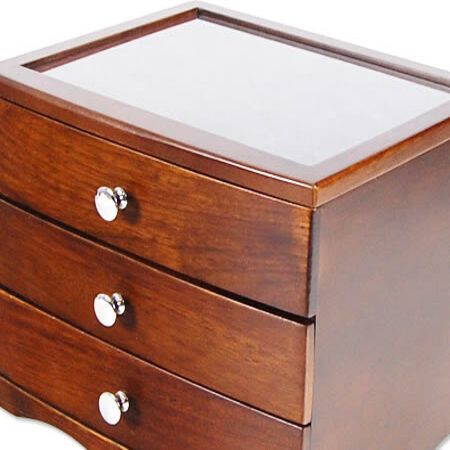 Wooden Jewellery Box with 3 Drawers - Brown