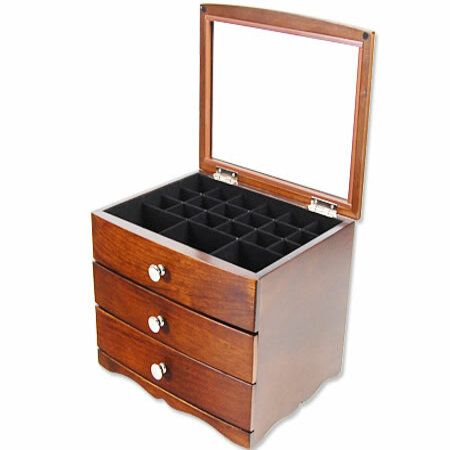 Wooden Jewellery Box with 3 Drawers - Brown