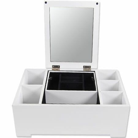 Jewellery Box Organizer with Mirror - White