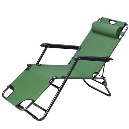 Reclining Sun Bed Beach Deck Chair with Padded Head Rest - Green