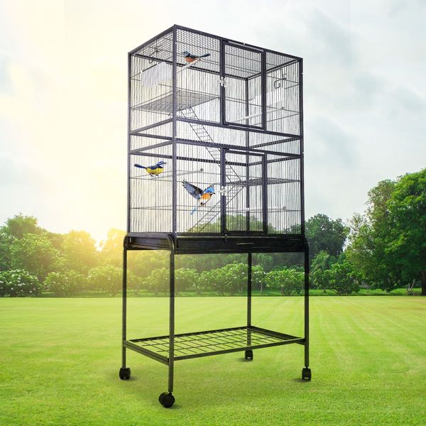 Large Bird Flight Cage Parrot Aviary Pet Budgie Cockatiel Canary Enclosure House Perches On Wheels Carrier Stand Alone