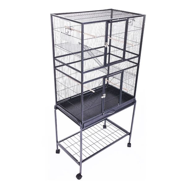 Large Bird Flight Cage Parrot Aviary Pet Budgie Cockatiel Canary Enclosure House Perches On Wheels Carrier Stand Alone