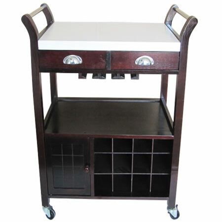 Elegant Wooden Kitchen Wine Cabinet Trolley with 2 Drawers, a Cabinet and Wine Rack - Cherry