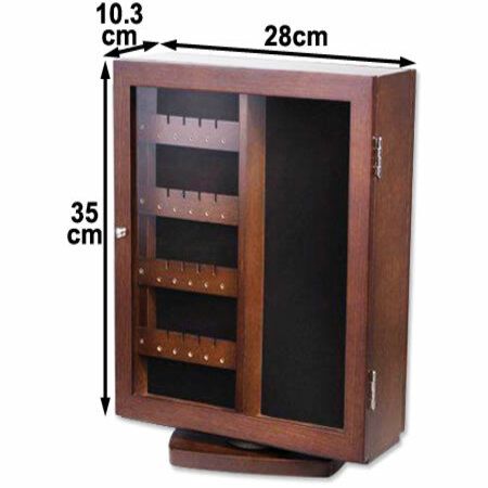 Rotating Jewellery Cabinet and Accessory Organiser Display with Glass Doors - Brown