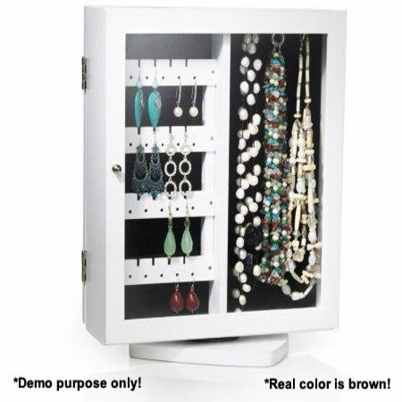 Rotating Jewellery Cabinet and Accessory Organiser Display with Glass Doors - Brown