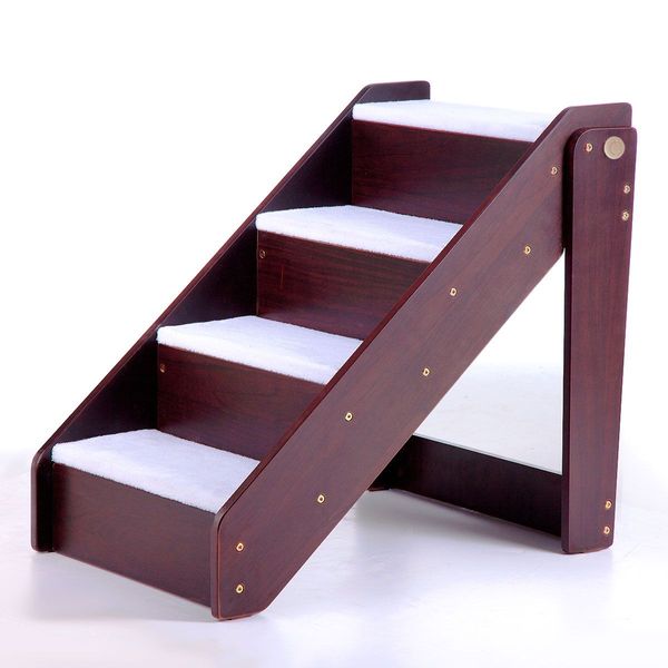 Pet Stairs Dog Cat Ladder Folding Puppy Ramp for Bed Car Couch 4 Steps and Plush Mat