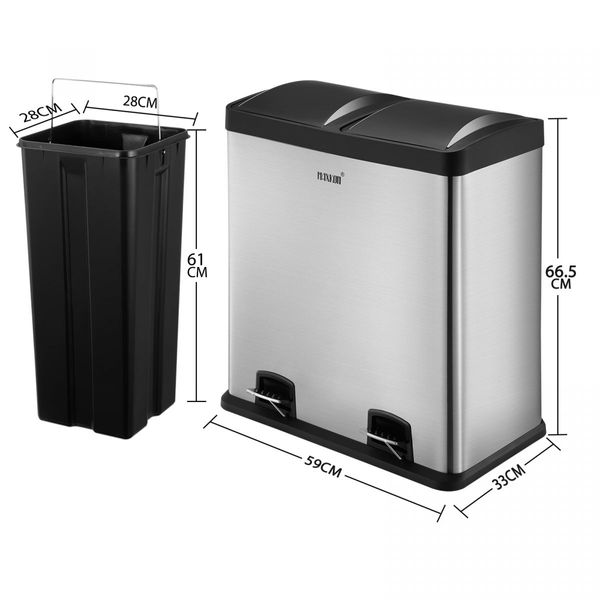 Modern 60L Dual Compartment Stainless Steel Garbage Bin