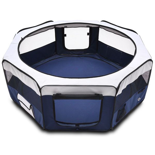 Pet Playpen Kennel Dog Crate Puppy Play Pen Portable Tent Enclosure Cage Outdoor 8 Panels Blue