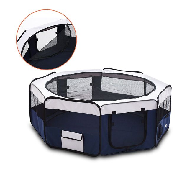 Pet Playpen Kennel Dog Crate Puppy Play Pen Portable Tent Enclosure Cage Outdoor 8 Panels Blue