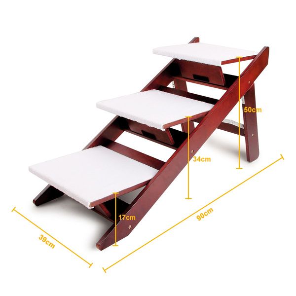 Portable 3 Steps Foldable Doggy Cat Pet Dog Stairs Ramp Ladder Plush Cover